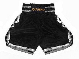 Boxing Trunks, Boxing Shorts : KNBSH-201-Black-Silver
